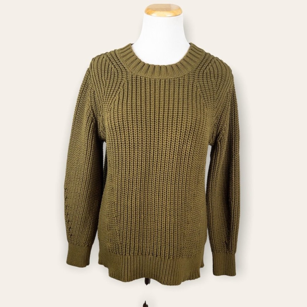 Everlane Olive Green Chunky Knit Crewneck Sweater - Size Medium